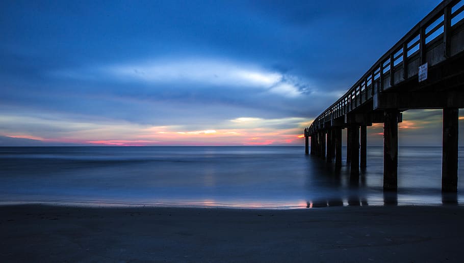 united states, saint augustine beach, florida, sunrise, pier, HD wallpaper