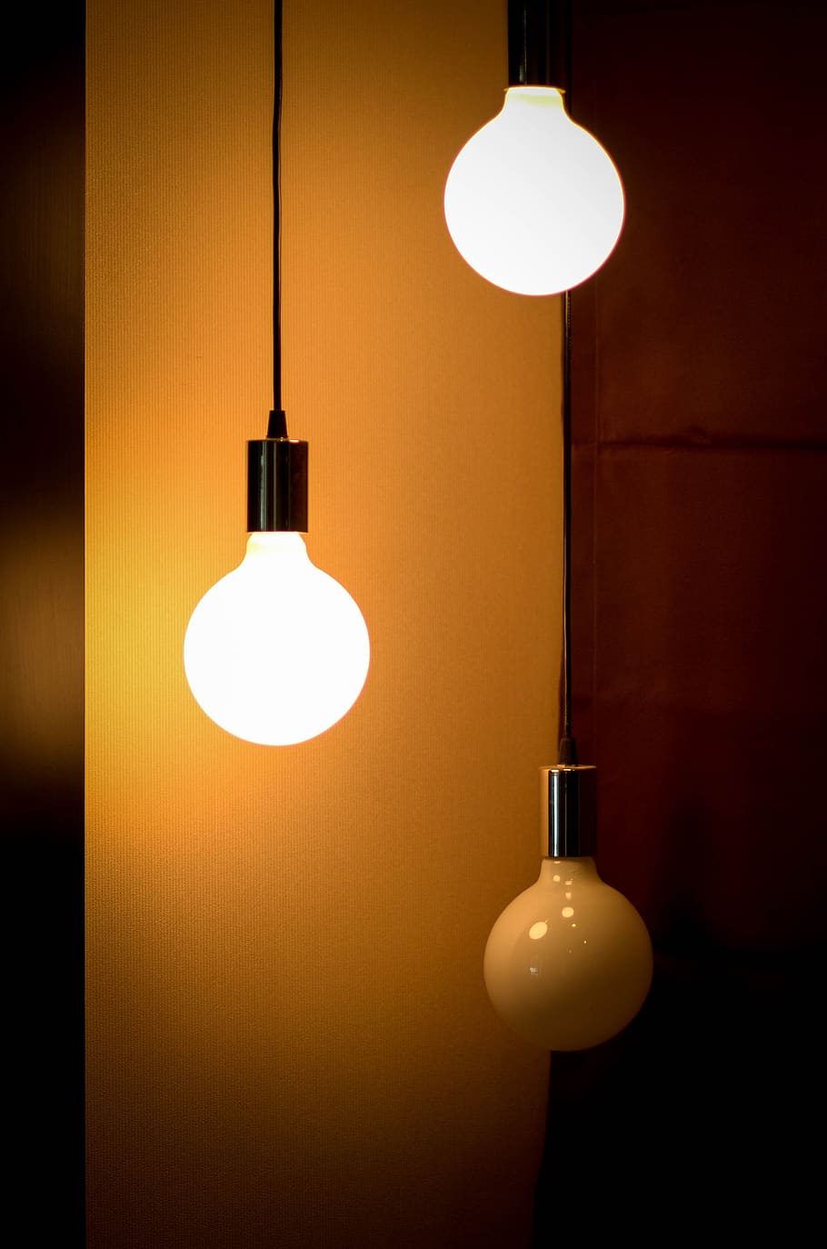 Hd Wallpaper Two Lighted Pendant Lamps Bright Bulb Close Up