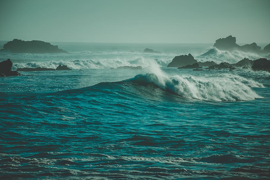 waves, surf, rocks, rough water, sea, beauty in nature, motion HD wallpaper