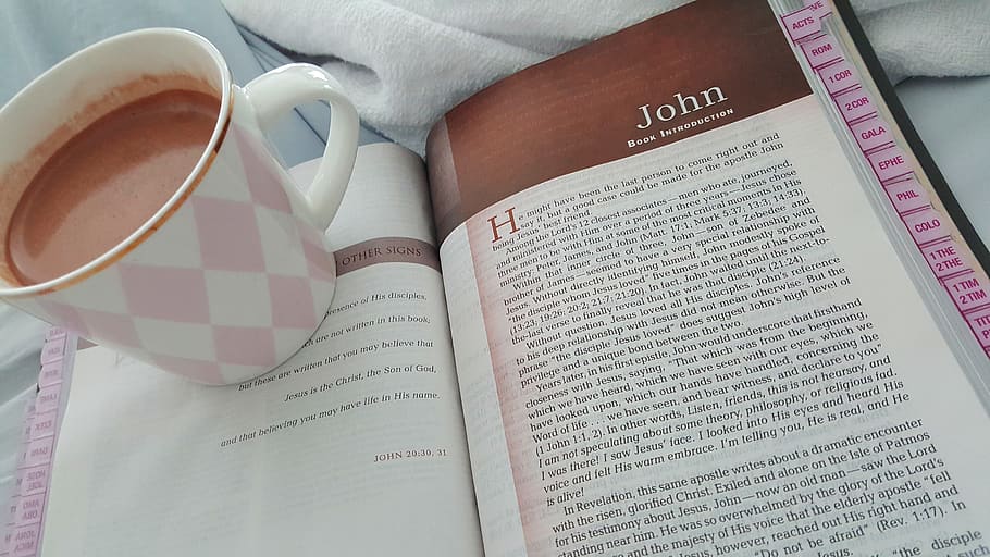 united states, bible, morning coffee, quotes, word, pink, coffee cup, HD wallpaper