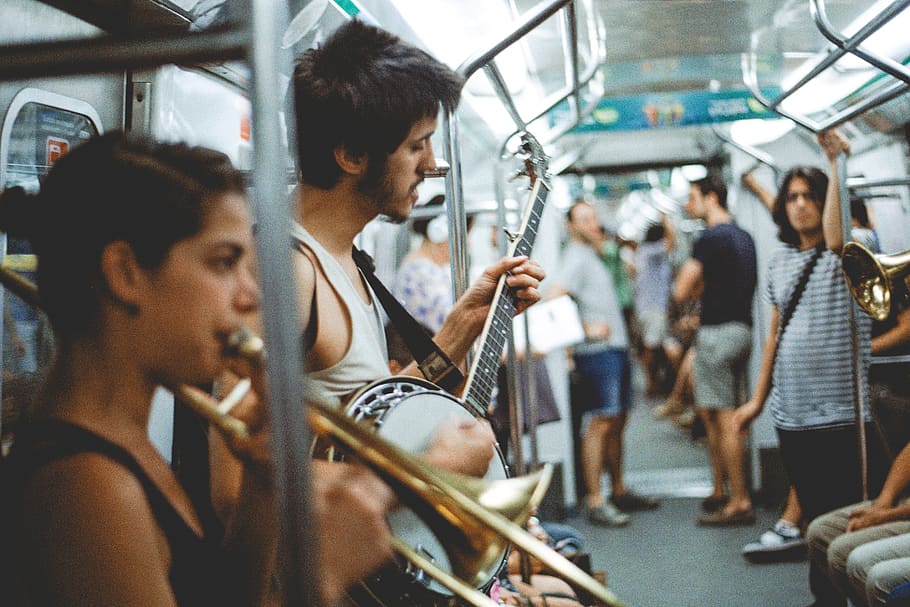 people, instrument, guitar, string, fret, trumpet, station HD wallpaper