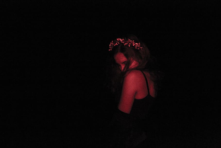 crimea, night, flowers, girl, indie, experimental, red, studio shot