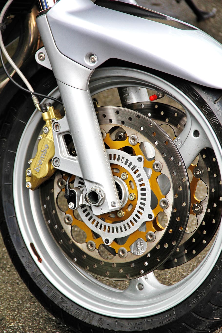 motorcycle, front wheel, two wheeled vehicle, brake, disc brake, HD wallpaper
