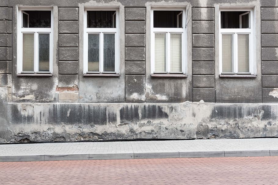 four sash windows, wall, brick, urban, poland, bielsko-biala, HD wallpaper