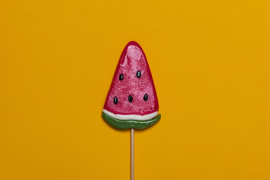 Watermelon Candy With Stick, abstract, art, close-up, color, colorful