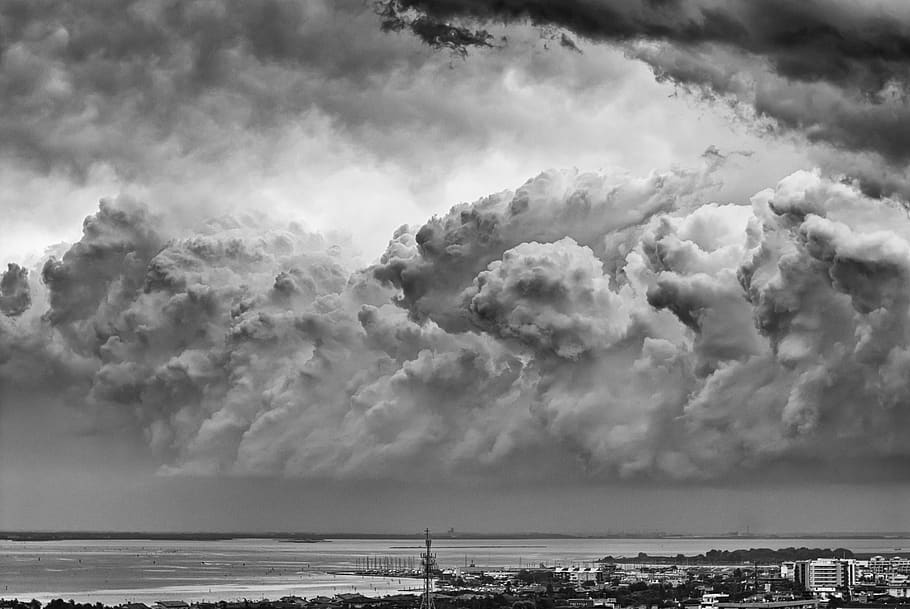 italy, lignano sabbiadoro, storm, clouds, monochrome, cloud - sky, HD wallpaper