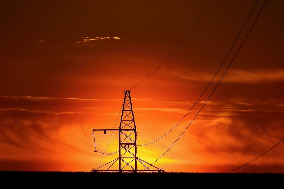 sunset, power pole, the mast, landscape, electrification of