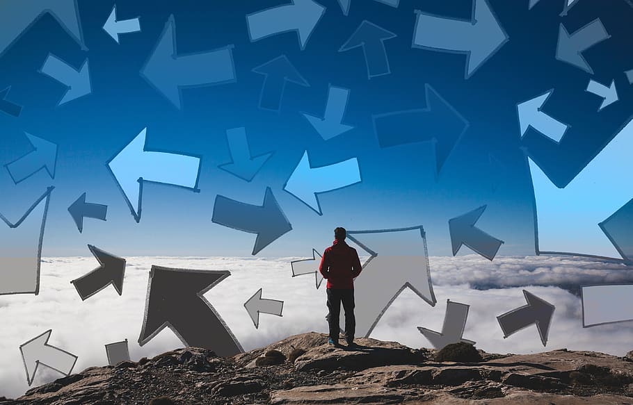 arrows, man, summit, peak, career, many, direction, right, next HD wallpaper
