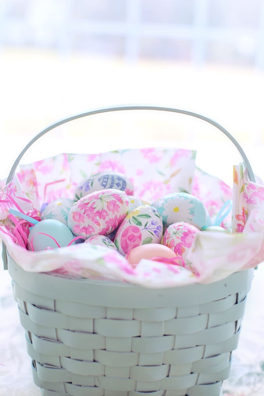 easter, easter basket, eggs, spring, colorful, decoupage eggs HD wallpaper