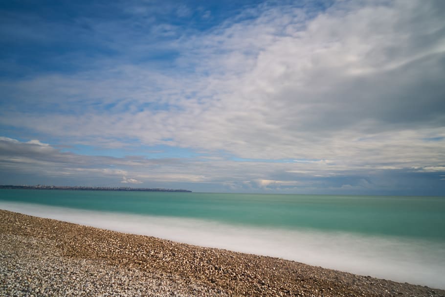 marine, landscape, clouds, ocean, water, tropical, calm, wave HD wallpaper