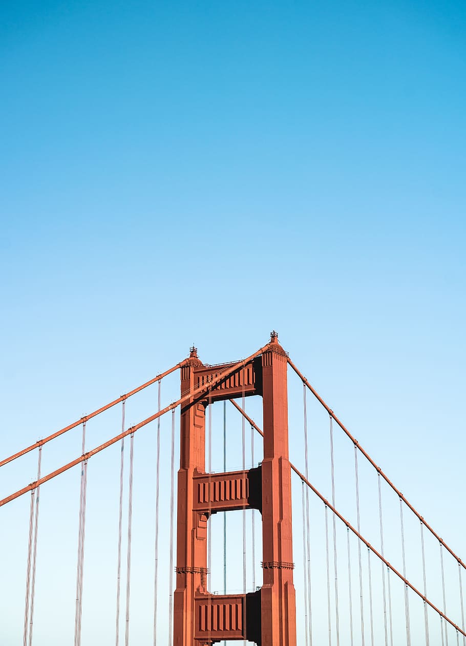 HD wallpaper: Golden Gate Bridge of San Francisco under calm blue sky,  minimal | Wallpaper Flare