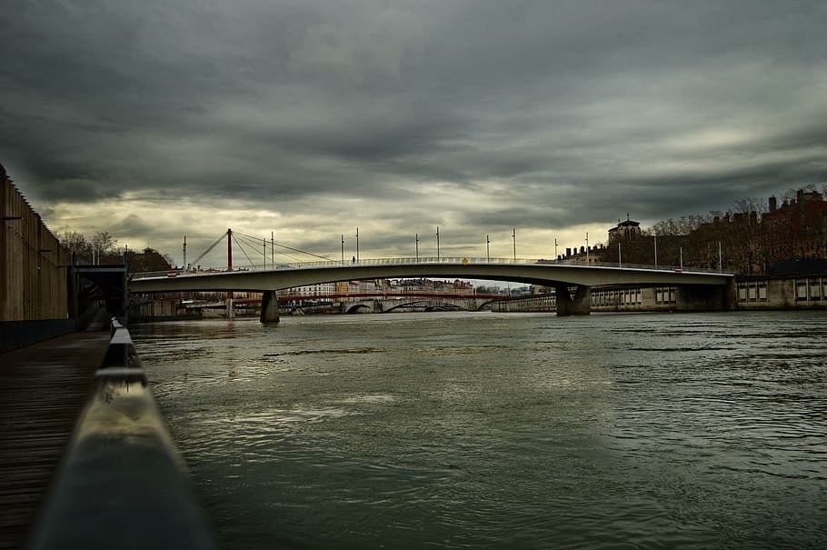 lyon, rhône, river, bridge, rhône-alpes, cloudy, built structure HD wallpaper