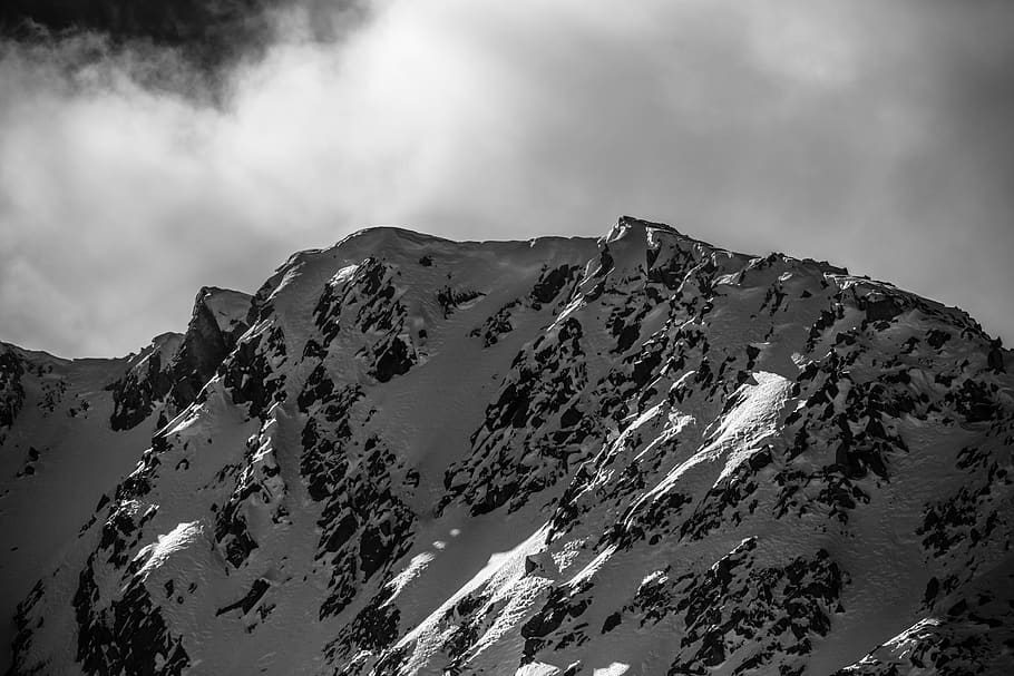 grayscale photography of mountain range, patrick hendry, black and white, HD wallpaper