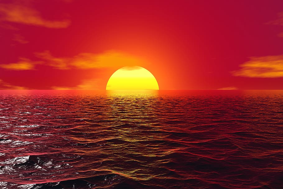 sunset, reflection, water, waterfront, sea, sky, horizon over water HD wallpaper