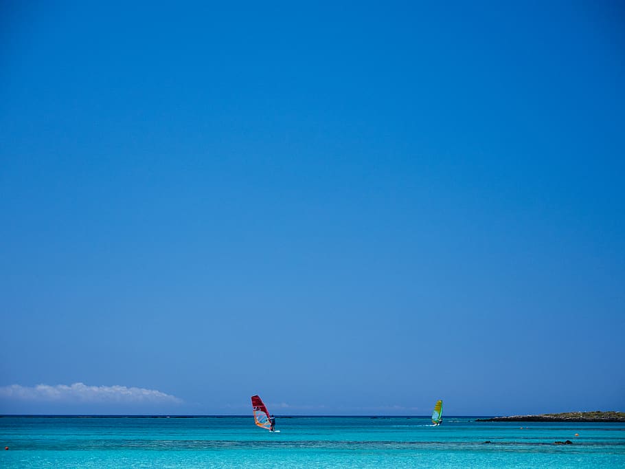 elafonisi, greece, windsurfing, water, sea, sky, horizon over water HD wallpaper