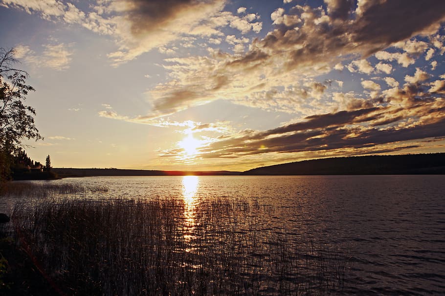 kelowna, canada, clouds, lake, mountain lake, okanagan, sunset, HD wallpaper