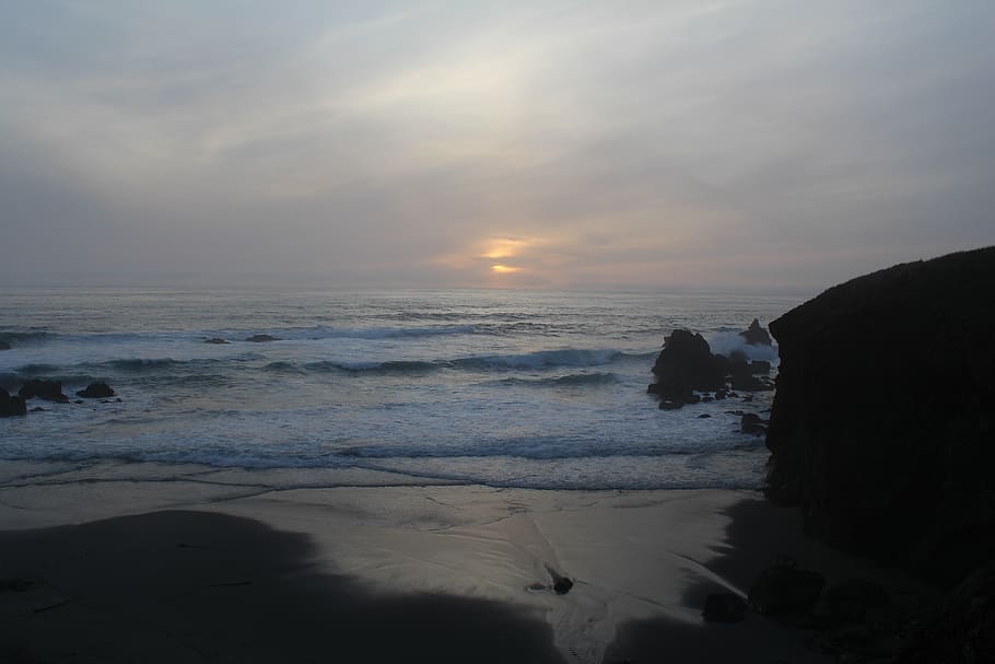 sunset, beach, ocean, sea, sky, dusk, twilight, clouds, vacation HD wallpaper