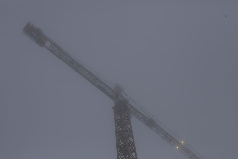 fog, crane, seattle, construction, city, grey, architecture HD wallpaper