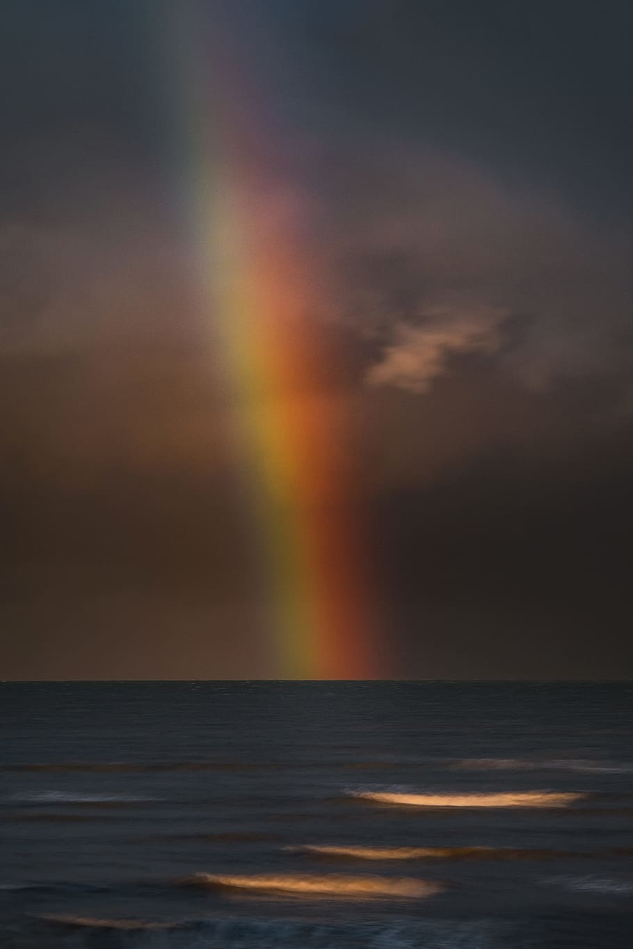 rainbow on the sky above the sea, light, water, cloud, weather HD wallpaper