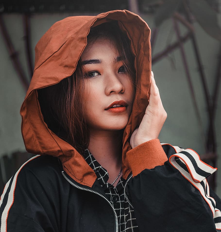 Woman Wearing Black, Brown, and White Hooded Jacket, attractive