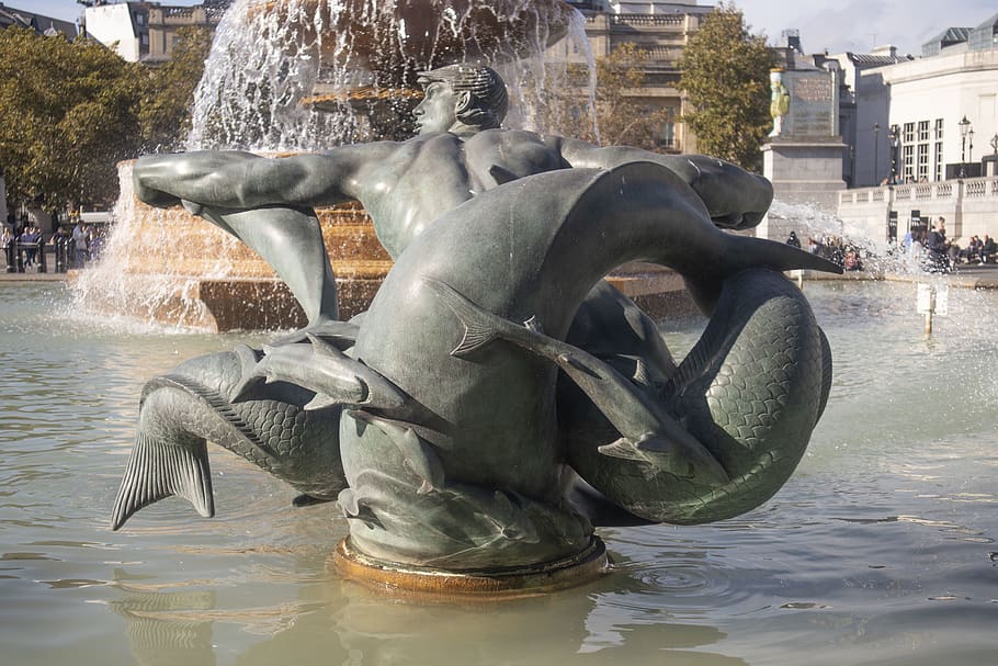 united kingdom, london, trafalgar square, water, sculpture, HD wallpaper