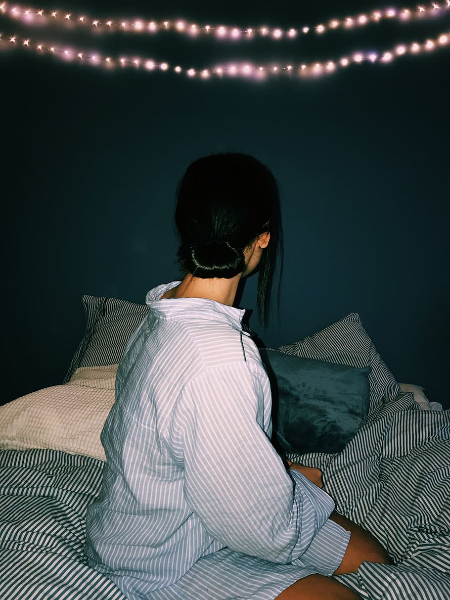 lights, blue, portrait, one person, real people, rear view HD wallpaper