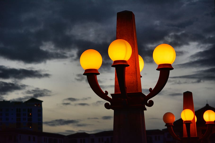 street light, cloud - sky, illuminated, lighting equipment HD wallpaper