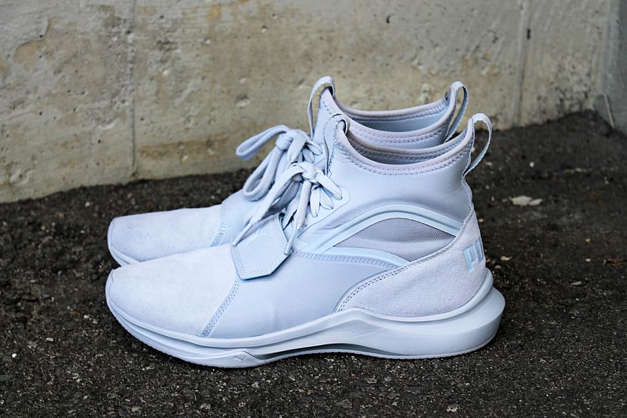 white high-top shoes, apparel, clothing, footwear, sneaker, running shoe