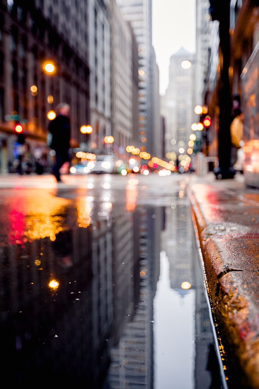 Photo Of Puddle, downtown, pavement, road, street, city, illuminated HD wallpaper