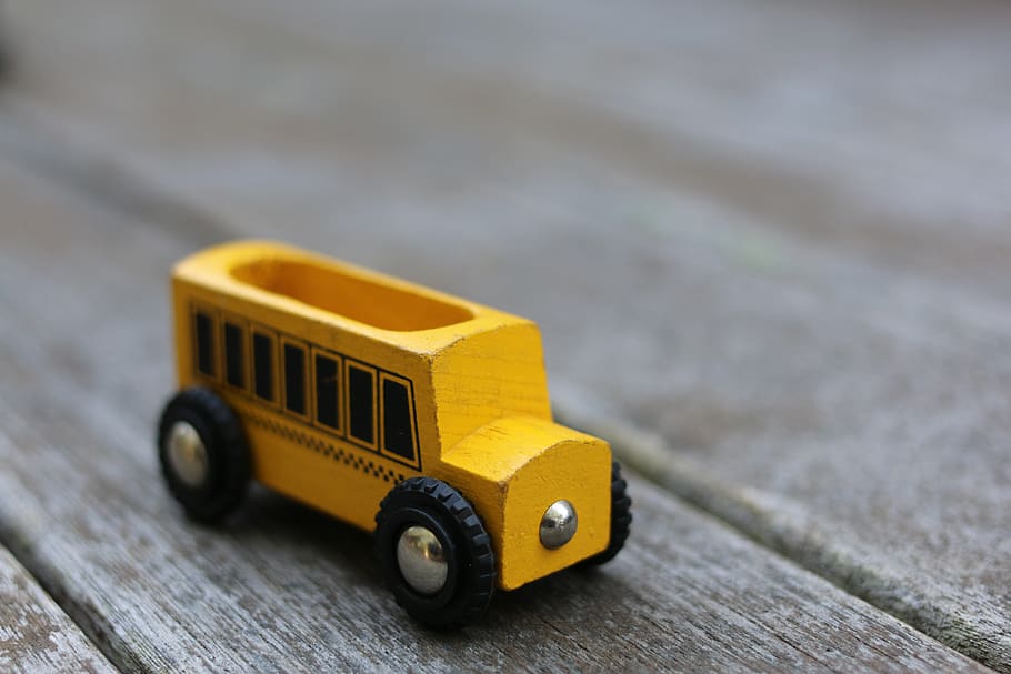 school bus, toy, yellow, toy car, wood - material, childhood HD wallpaper