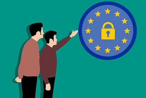 Illustration of GDPR icon and two people, security, data, information HD wallpaper