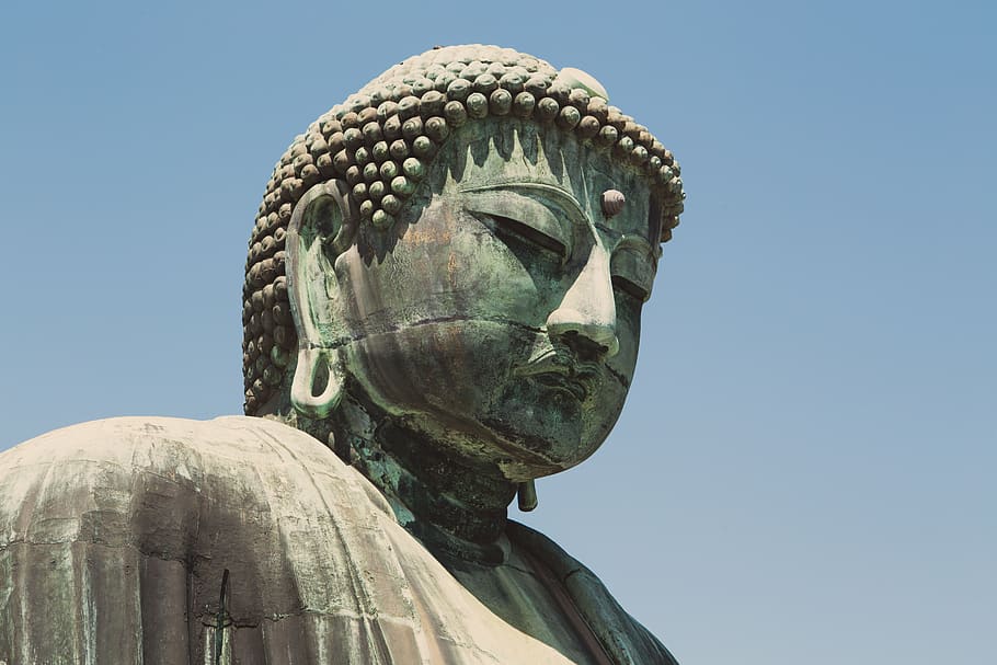japan, kamakura, sculpture, clear sky, statue, representation HD wallpaper