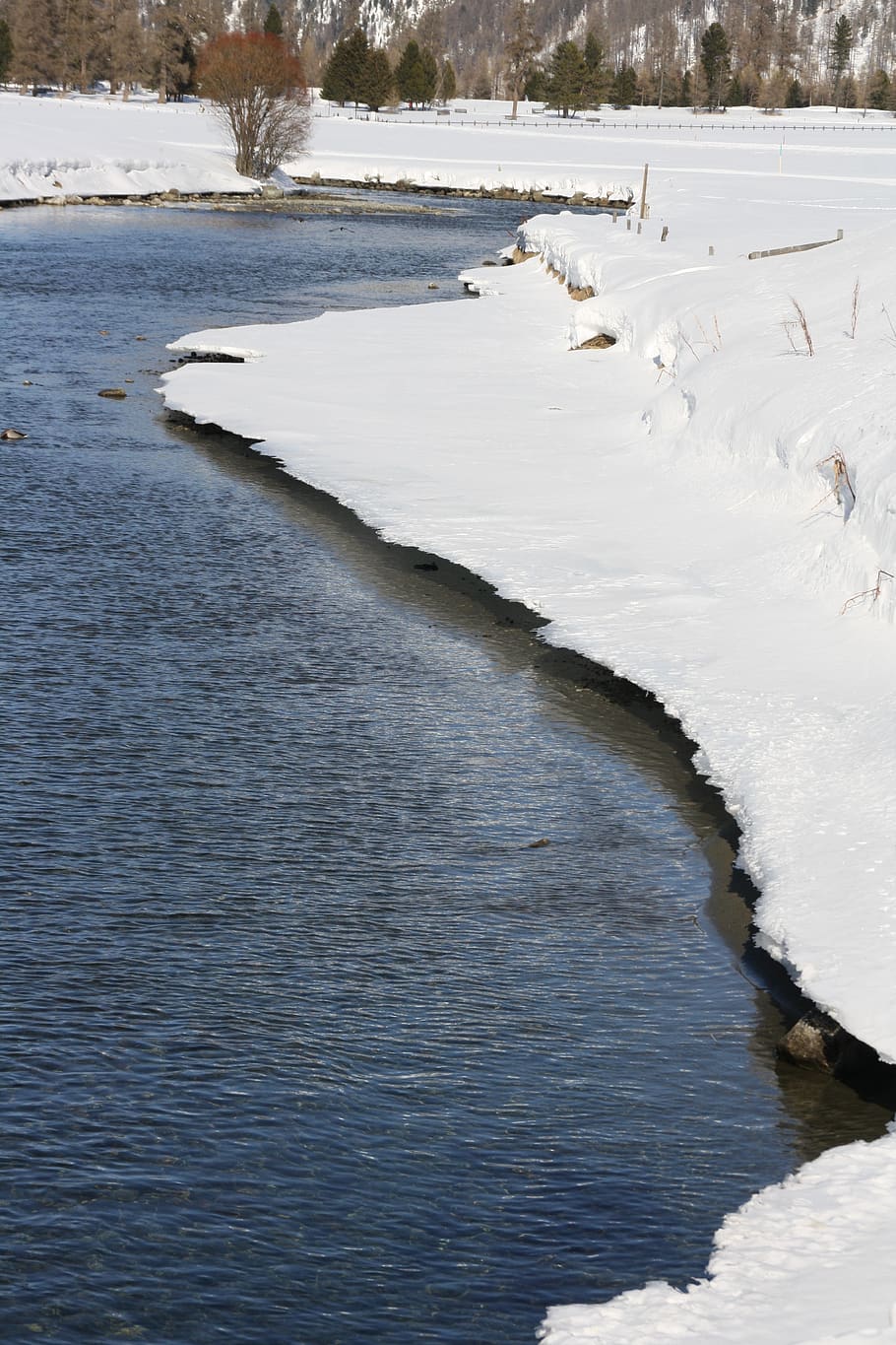 snow, river, winter, water, cold temperature, beauty in nature HD wallpaper
