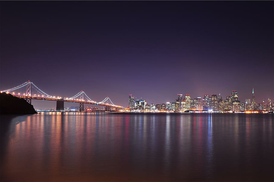 Bay Bridge, architecture, water, reflection, ocean, sea, buildings HD wallpaper