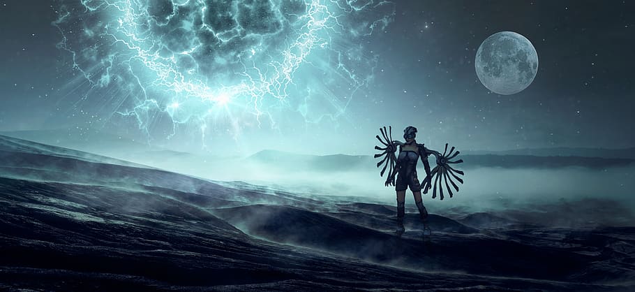 fantasy, science fiction, planet, sun, moon, light, sky, futuristic HD wallpaper
