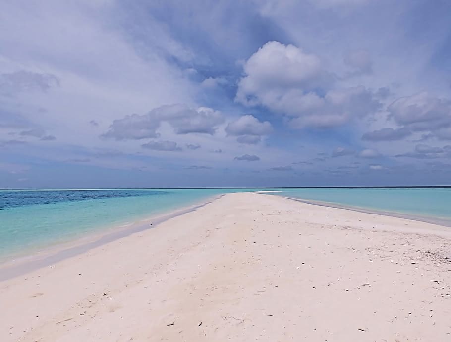 sandbank, beach, way, blue, clouds, sea, ocean, view, space