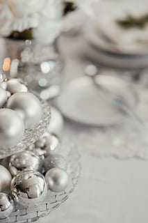Silver Christmas decorations, xmas, christmas eve, dining, dining room HD wallpaper