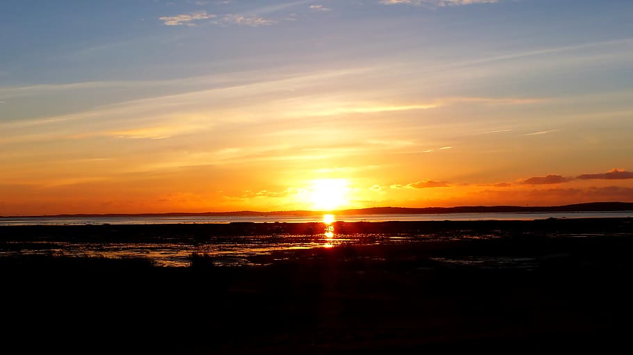 sunset, ocean, tide, low, sky, water, nature, twilight, landscape HD wallpaper