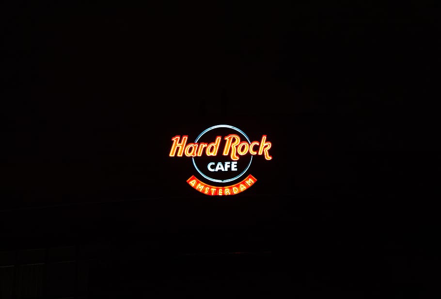 Hard Rock Cafe logo, trademark, symbol, light, stage, badge, factory