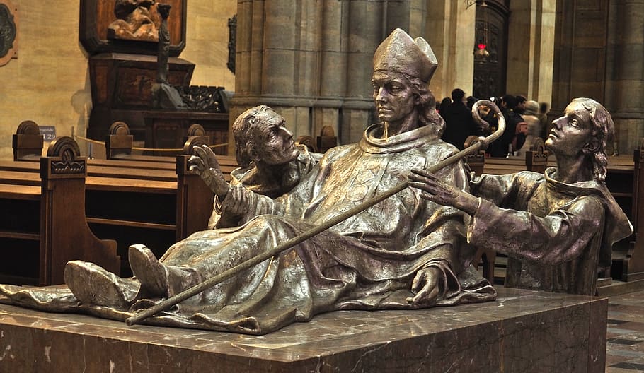 vojtech, st, statue, sculpture, silver, church, cathedral, christianity HD wallpaper