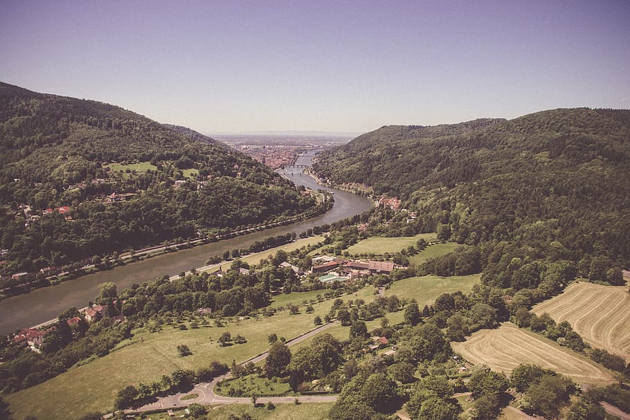 heidelberg, germany, neckar, trees, drone, wallpaper, nature HD wallpaper