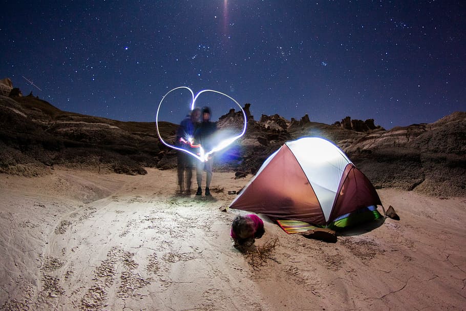 light, love, camping, tent, man, woman, desert, night, lights HD wallpaper