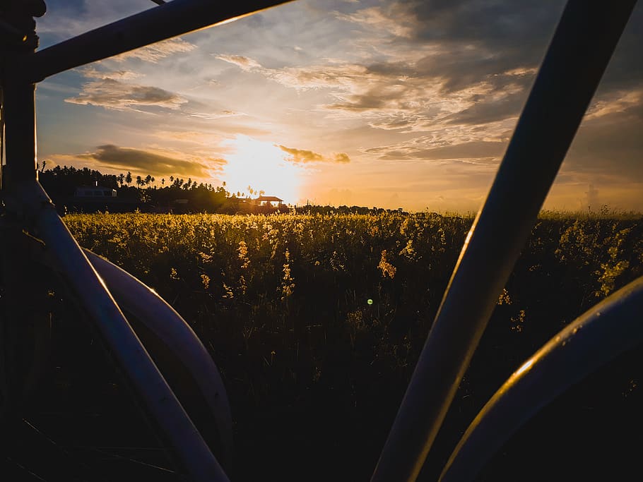 White Metal Framed Near Grass Field, clouds, colors, crops, landscape HD wallpaper