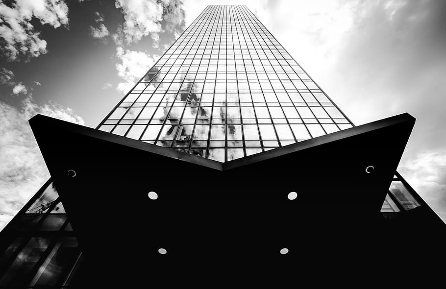 france, la défense, clouds, glass, lines, perspective, skyscraper, HD wallpaper