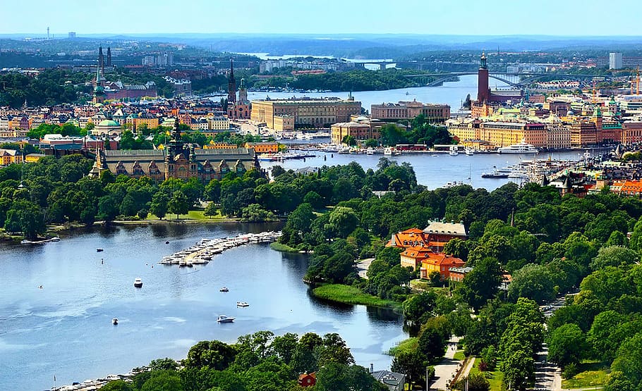 stockholm, sweden, old town, gamla stan, air photo, summer in stockholm, HD wallpaper