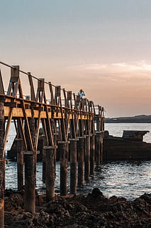 brown steel bridge, water, waterfront, dock, port, pier, building HD wallpaper