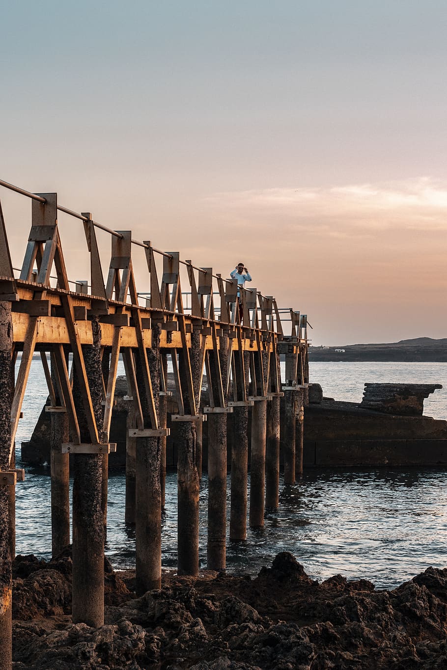 brown steel bridge, water, waterfront, dock, port, pier, building HD wallpaper