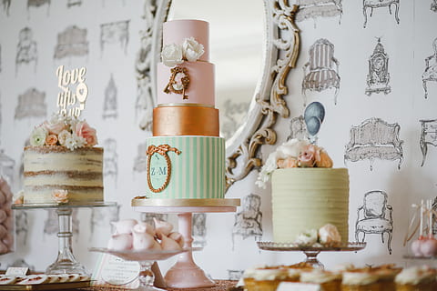three assorted cakes near white framed mirror, sketch, drawing HD wallpaper