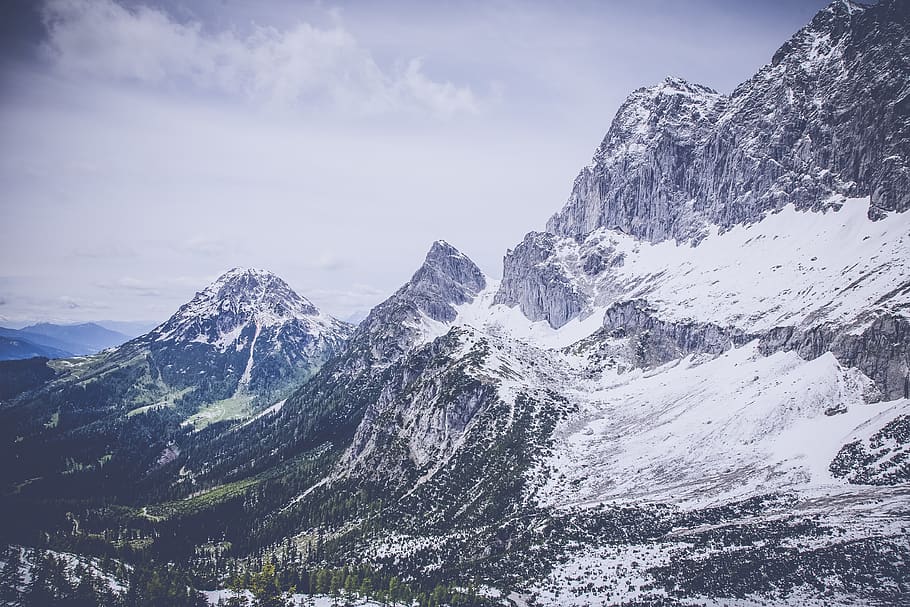 Snow on Gray Black Mountain Range, cold, landscape, nature, scenic HD wallpaper