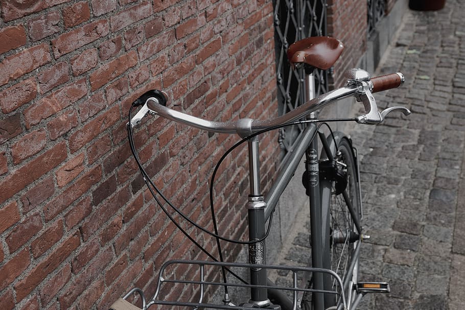 gray bicycle leaning on wall, vehicle, transportation, bike, handrail HD wallpaper